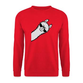 Lama Wütend Guckend Seite Sonnenbrille Cool Sauer - Unisex Pullover - Rot - Vorne - Alina (178cm) & Michal (187cm)