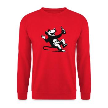 Schwarzweiß Ratte mit Bierflasche - Unisex Pullover - Rot - Vorne - Alina (178cm) & Michal (187cm)