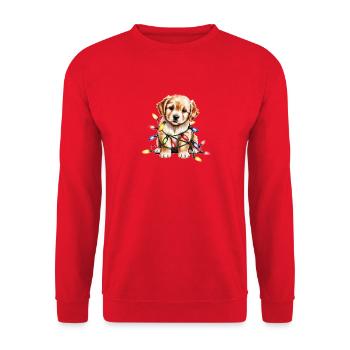 Weihnachtshund Golden Retriever – festlich & süß M - Unisex Pullover - Rot - Vorne - Alina (178cm) & Michal (187cm)