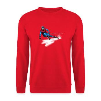 Bunter Skifahrer in Action - Unisex Pullover - Rot - Vorne - Alina (178cm) & Michal (187cm)