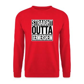 STRAIGHT OUTTA Germersheim - Unisex Pullover - Rot - Vorne - Alina (178cm) & Michal (187cm)