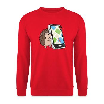 Lustig Igel Smartphone GPS Stadtplaner Geocaching - Unisex Pullover - Rot - Vorne - Alina (178cm) & Michal (187cm)
