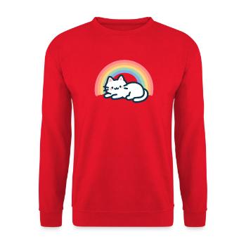 Süße Regenbogenkatze - Unisex Pullover - Rot - Vorne - Alina (178cm) & Michal (187cm)