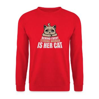 Behind Every Strong Woman Is Her Cat Spruch Katze - Unisex Sweatshirt - red - Front - Alina (178cm) & Michal (187cm)