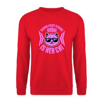 Behind Every Strong Woman Is Her Cat Spruch Katze - Unisex Sweatshirt - red - Front - Alina (178cm) & Michal (187cm)