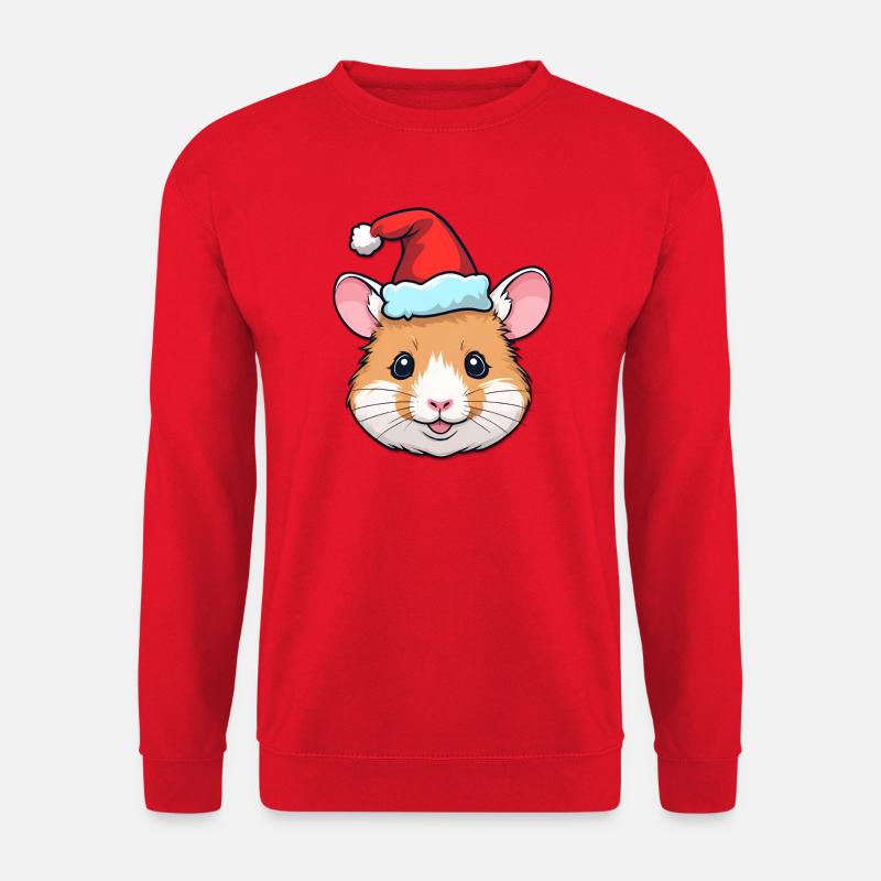 Weihnachts-Hamster mit Santa-Hut - Unisex Pullover - Rot
