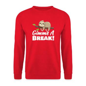 Gib mir jetzt eine kleine Pause - Faultier Fan - Unisex Pullover - Rot - Vorne - Alina (178cm) & Michal (187cm)