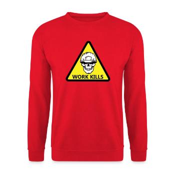 Danger Work, Kill sign with a helmeted skull - Unisex Sweatshirt - red - Front - Alina (178cm) & Michal (187cm)