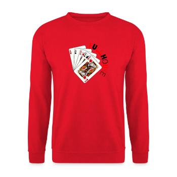 Retro-Spielkarten-Fanfare - Unisex Pullover - Rot - Vorne - Alina (178cm) & Michal (187cm)