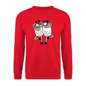 Schaf Paar Verärgert Gestört Baum Pose Yoga Rempel - Unisex Sweatshirt - red - Front - Alina (178cm) & Michal (187cm)