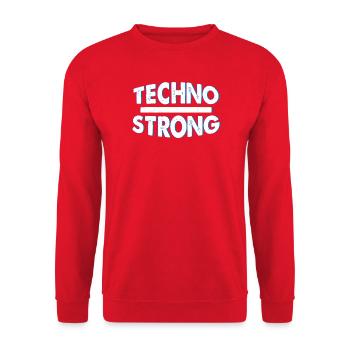 Techno Strong Neon Glitch - Unisex Pullover - Rot - Vorne - Alina (178cm) & Michal (187cm)