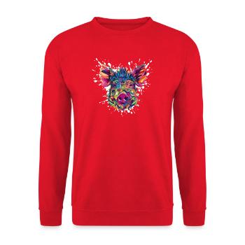Colour explosion pig's head - Unisex Sweatshirt - red - Front - Alina (178cm) & Michal (187cm)