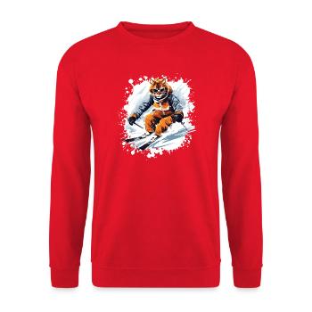 Katze Ski Skifahren - Unisex Pullover - Rot - Vorne - Alina (178cm) & Michal (187cm)