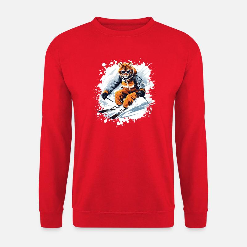 Katze Ski Skifahren - Unisex Pullover - Rot