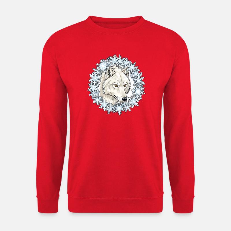 Winterwolf im Schneeflockenkreis - Unisex Pullover - Rot