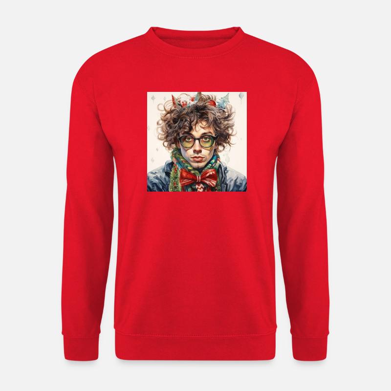 Weihnachtsportrait mit Brille - Unisex Pullover - Rot