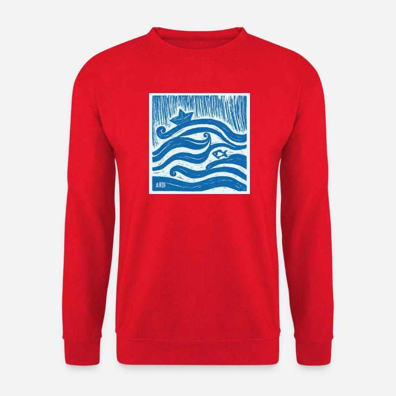 Schiff Ahoi - Linol Style - Unisex Pullover - Rot