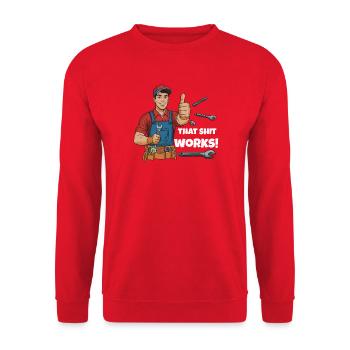 Werkstattheld Spruchdesign, Cette merde marche ! - Sweat-shirt Unisexe - rouge - Devant - Alina (178cm) & Michal (187cm)