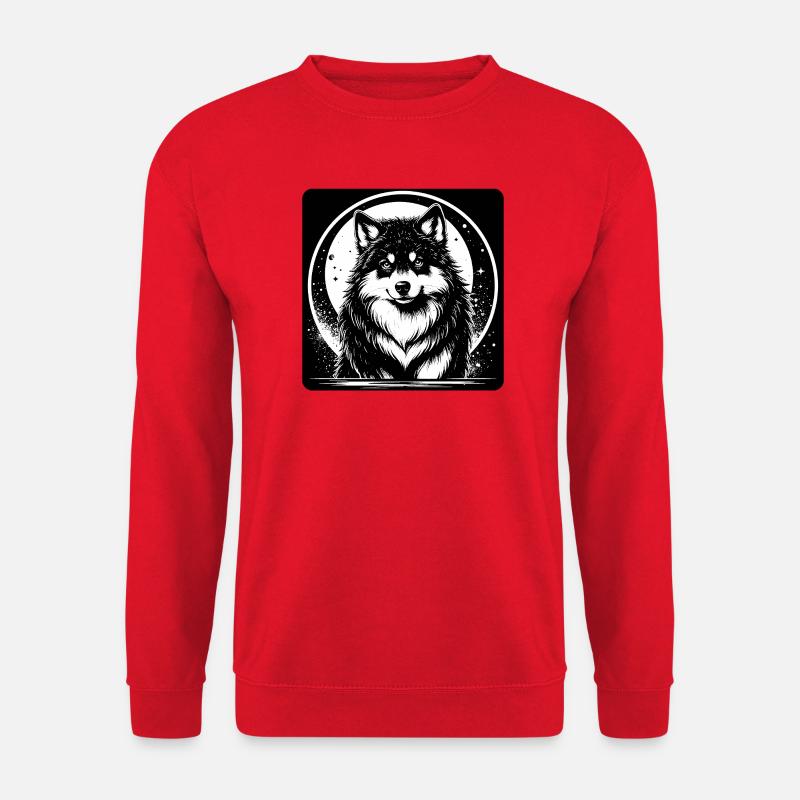 Schwarzweißer Husky (Kopf nah) - Unisex Pullover - Rot