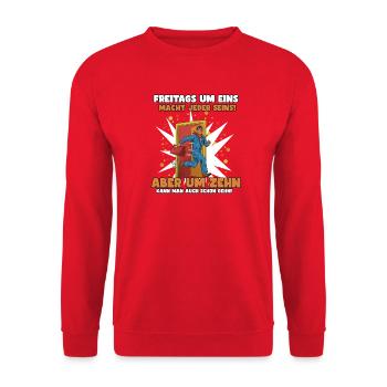Fermeture anticipée le vendredi, à une heure ou dix heures - Sweat-shirt Unisexe - rouge - Devant - Alina (178cm) & Michal (187cm)