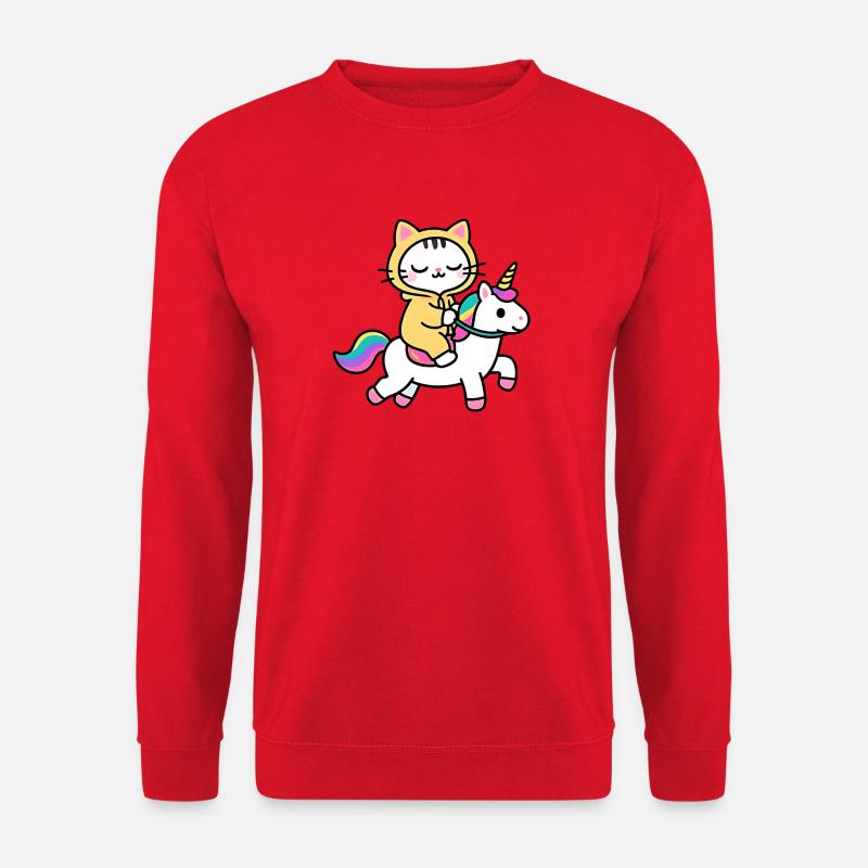 Katze auf einem Regenbogen-Einhorn - Unisex Pullover - Rot