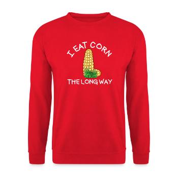 I eat corn the long way women s - Unisex Sweatshirt - red - Front - Alina (178cm) & Michal (187cm)