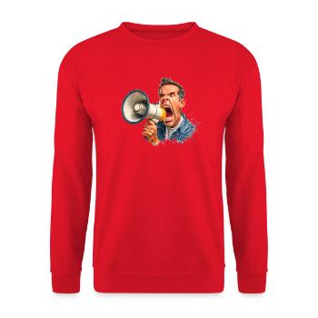 Loud call with megaphone - Unisex Sweatshirt - red - Front - Alina (178cm) & Michal (187cm)
