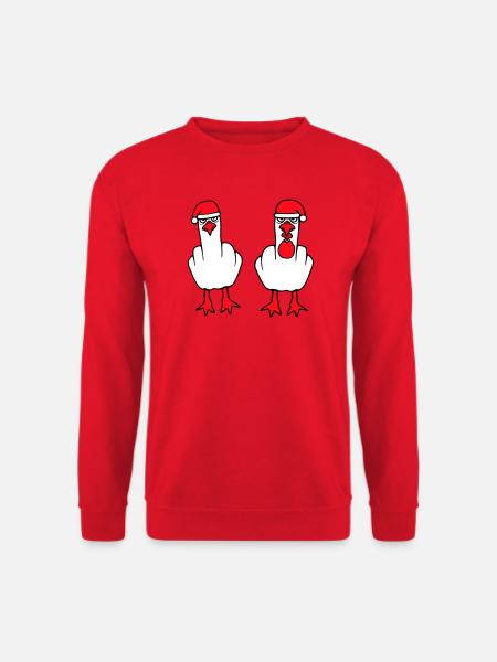 2 Möwen Mittelfinger Beleidigung Weihnachten Team - Unisex Pullover - Rot