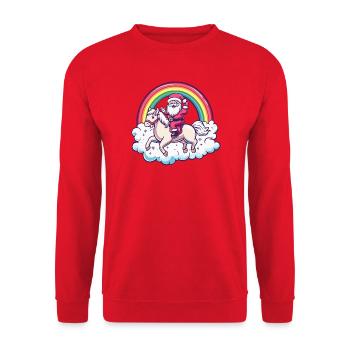 Pferd Weihnachtsmann Weihnachten - Unisex Pullover - Rot - Vorne - Alina (178cm) & Michal (187cm)