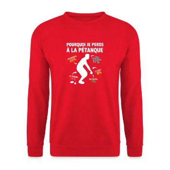Warum ich bei La Pétanque verliere Humor-Statistik - Unisex Pullover - Rot - Vorne - Alina (178cm) & Michal (187cm)