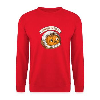 Kürbis-Astronaut im All - Unisex Pullover - Rot - Vorne - Alina (178cm) & Michal (187cm)