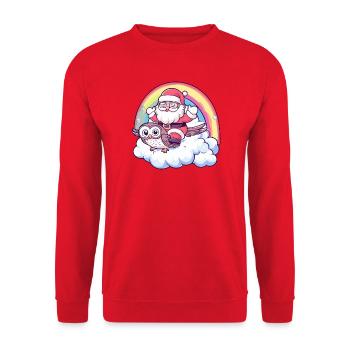 Eule Weihnachtsmann Weihnachten - Unisex Pullover - Rot - Vorne - Alina (178cm) & Michal (187cm)