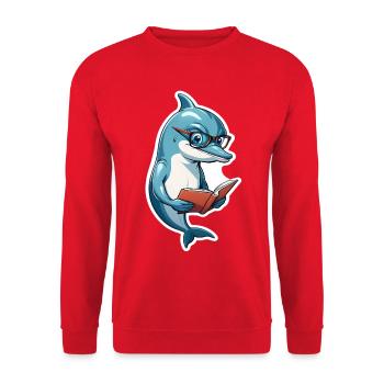 Clever dolphin with book - Unisex Sweatshirt - red - Front - Alina (178cm) & Michal (187cm)