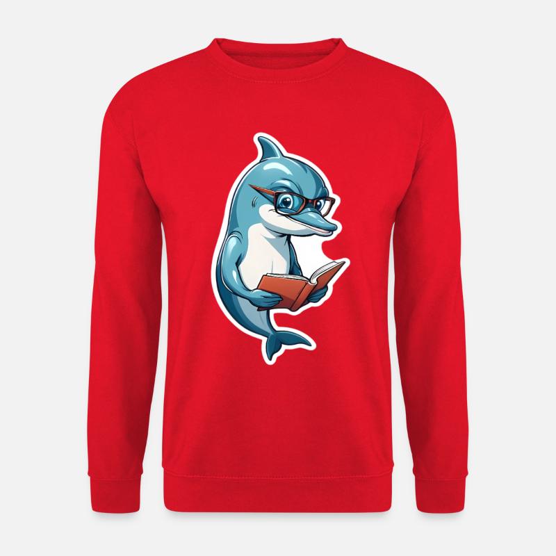 Schlauer Delfin mit Buch - Unisex Pullover - Rot