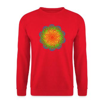 Blumen Rainbow Mandala Hoodie im Boho Retro Style - Unisex Pullover - Rot - Vorne - Alina (178cm) & Michal (187cm)