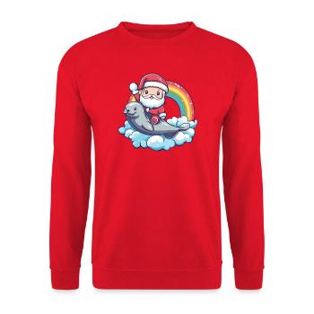 Robbe Tier Weihnachtsmann Weihnachten - Unisex Pullover - Rot - Vorne - Alina (178cm) & Michal (187cm)