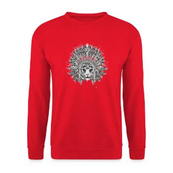 White tiger with feather headdress – spiritual power - Unisex Sweatshirt - red - Front - Alina (178cm) & Michal (187cm)
