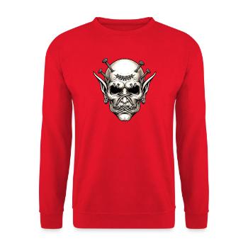 Gruseliger Dämon Halloween Monster Horror Kreatur - Unisex Pullover - Rot - Vorne - Alina (178cm) & Michal (187cm)