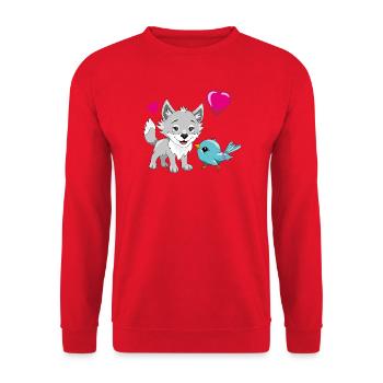 Bébé loup heureux et oiseau mignon avec un ballon - Sweat-shirt Unisexe - rouge - Devant - Alina (178cm) & Michal (187cm)