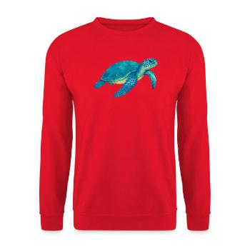 Blaue Meeresschildkröte Aquarell - Unisex Pullover - Rot - Vorne - Alina (178cm) & Michal (187cm)