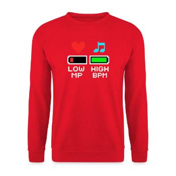 LOW MP HIGH BPM Pixel Art Gaming Music - Unisex Sweatshirt - red - Front - Alina (178cm) & Michal (187cm)