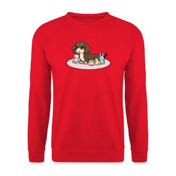 Teckel avec des peluches - Sweat-shirt Unisexe - rouge - Devant - Alina (178cm) & Michal (187cm)