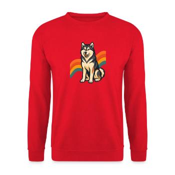 Chien malamute d’Alaska avec fond arc-en-ciel - Sweat-shirt Unisexe - rouge - Devant - Alina (178cm) & Michal (187cm)
