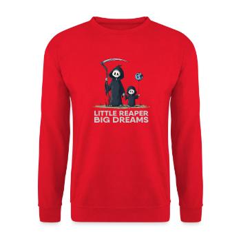 Little Reaper, Big Dreams | Grim Reaper & Sohn - Unisex Pullover - Rot - Vorne - Alina (178cm) & Michal (187cm)