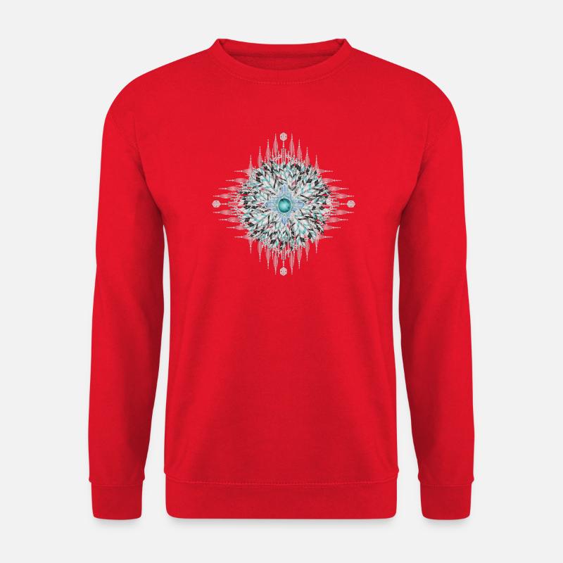 Kunstvolles Ethno-Ornament mit silbernen Federn - Unisex Pullover - Rot
