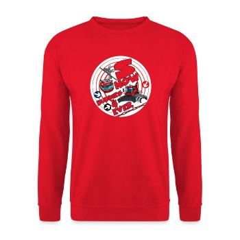 Nr. 1423-snow_buddies_rood - Unisex Pullover - Rot - Vorne - Alina (178cm) & Michal (187cm)