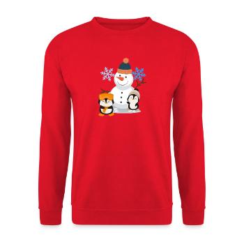 Winterfreude Schneemann Pinguine - Unisex Pullover - Rot - Vorne - Alina (178cm) & Michal (187cm)