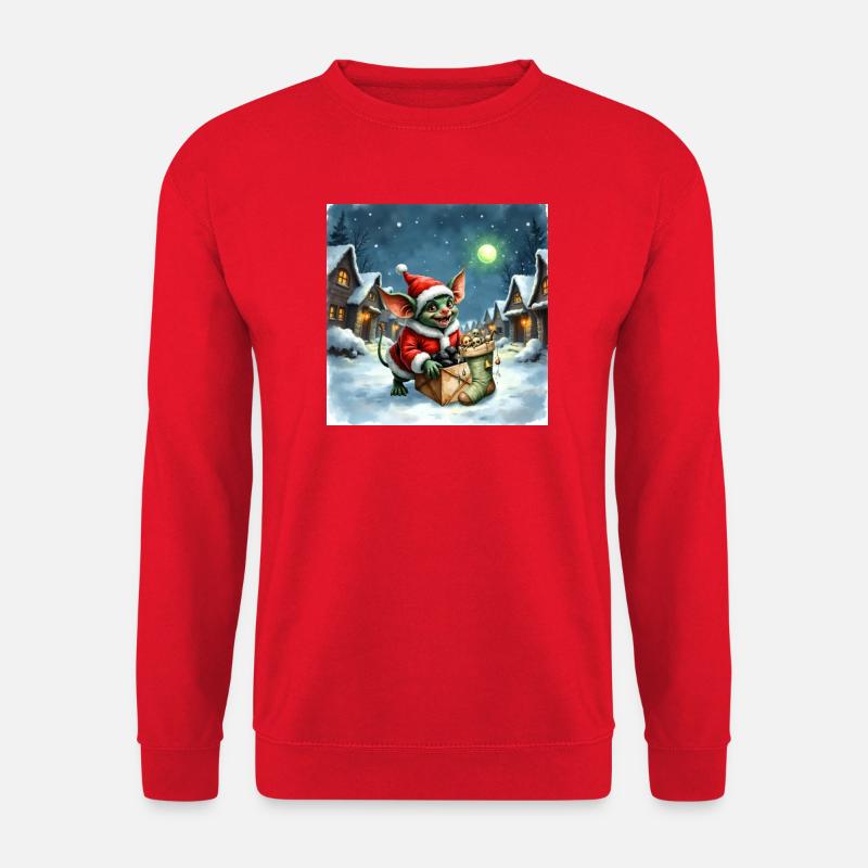 Weihnachtself schiebt verschneites Geschenk - Unisex Pullover - Rot
