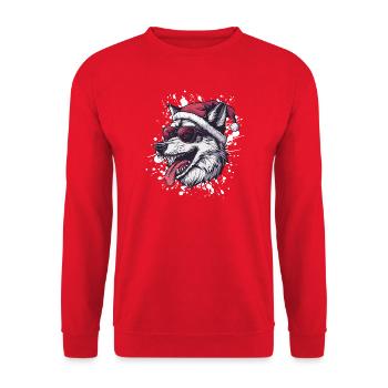 Wolf Weihnachten Lustig - Unisex Pullover - Rot - Vorne - Alina (178cm) & Michal (187cm)