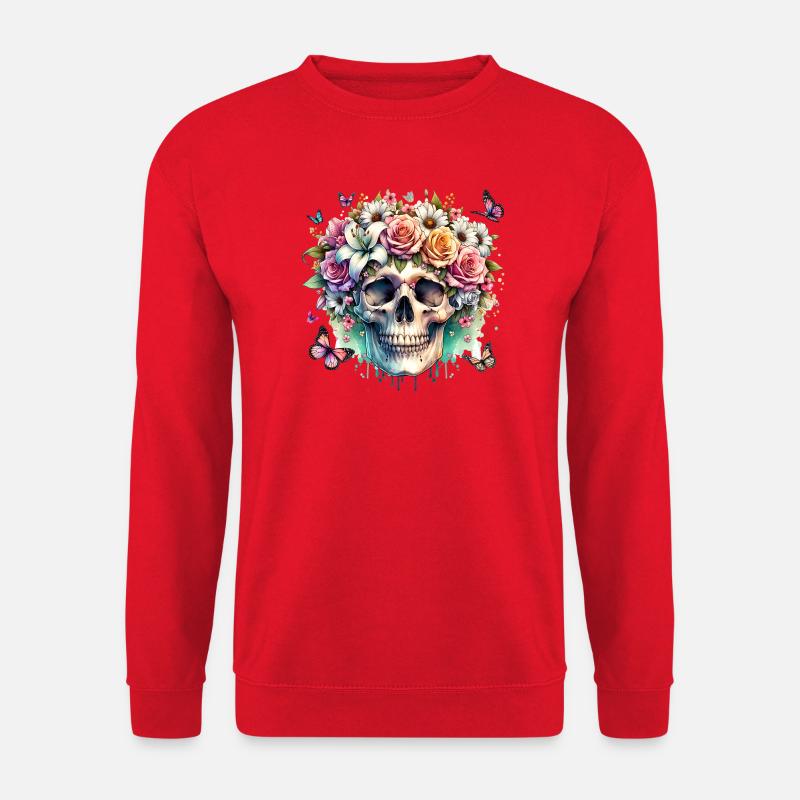 Blumen Schädel Schönheit Blühen - Unisex Pullover - Rot